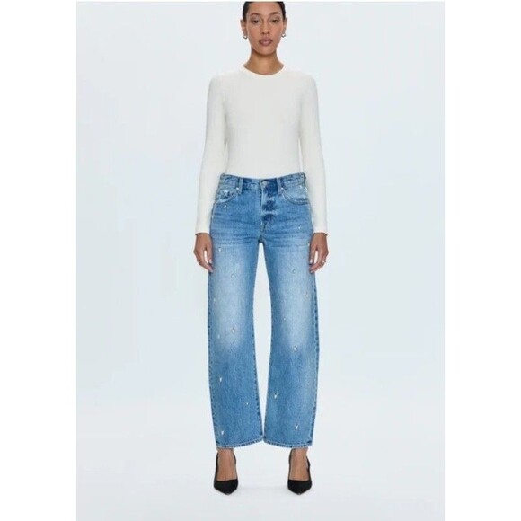 NWT Pistola Lexi Heart Jeans Mid Rise Bowed Straight RARE SOLD OUT  Size 28 $228 - Picture 2 of 10